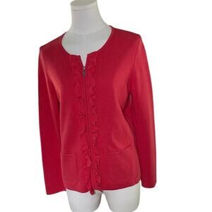 Talbots‎ Coral Ruffle Zip Cardigan Sweater Small NWT Classiccore Preppy